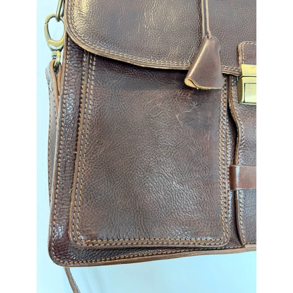 Vintage Dark Brown Pebble Leather Briefcase Messenger Bag w/Shoulder Strap ITALY
